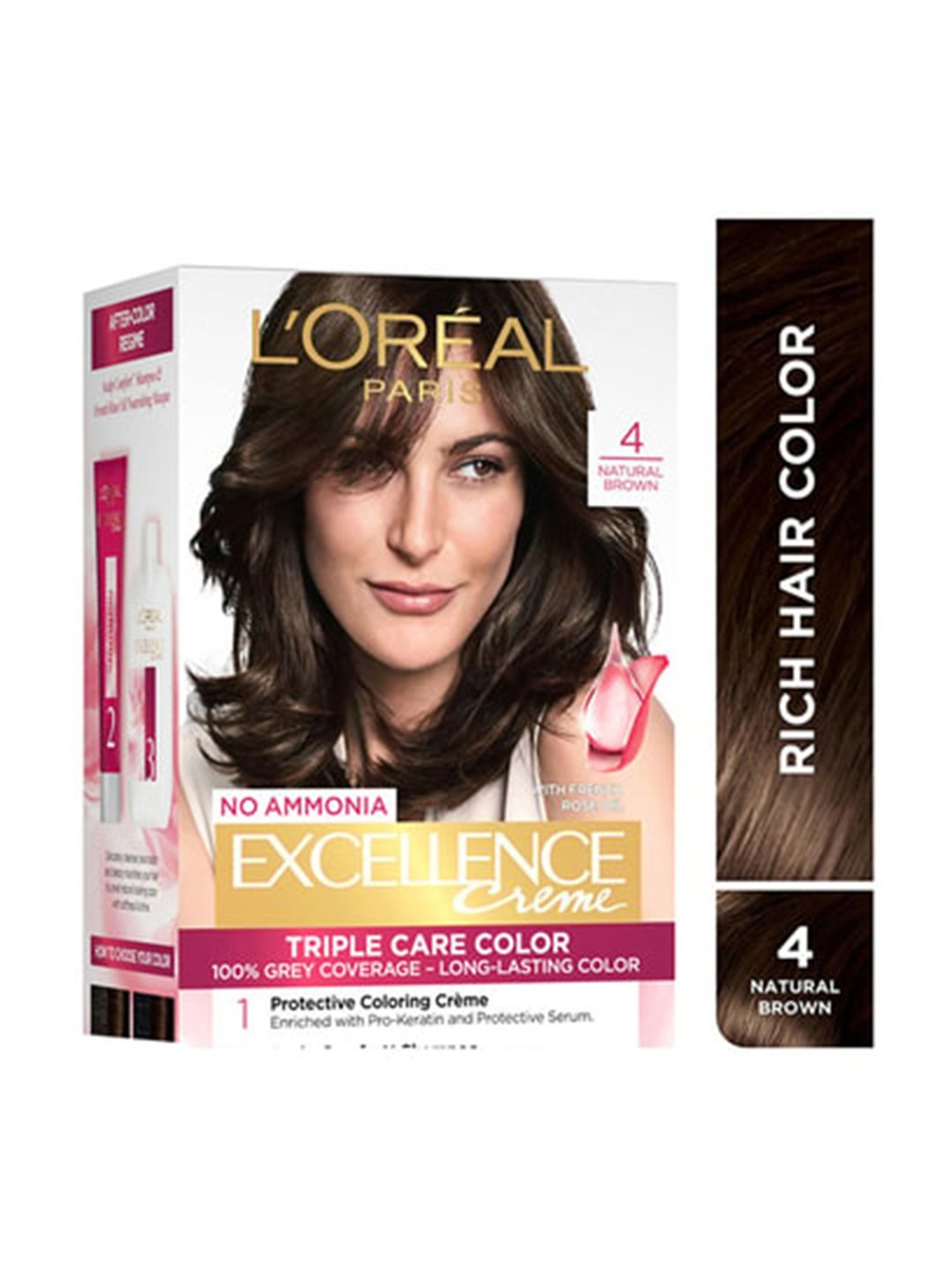 L'Oreal Paris Excellence Creme Triple Care Hair Color 4 Natural Brown 100 gm + 72 ml