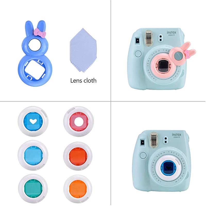 Instax Mini 9 Camera Accessories Bundles Compatible with Fujifilm Instax Mini 9 Mini 8 Mini 8+ Camera with Mini 9 Case,108 Photos Mini Photo Album,etc. (Ice Blue,14 Items)
