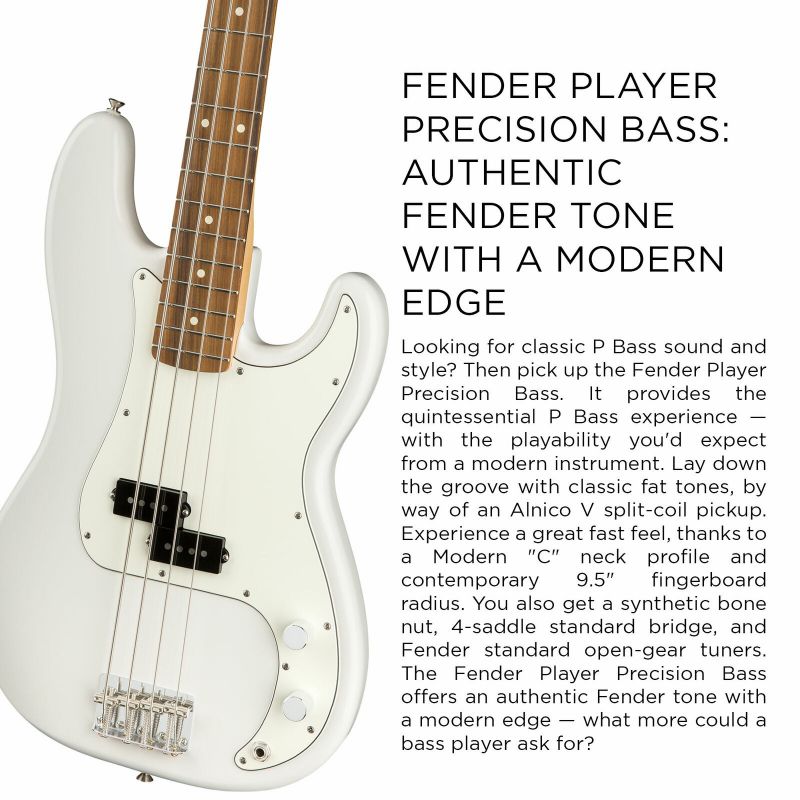 Fender Player Precision Bass Guitar, Pau Ferro Fingerboard, Polar White