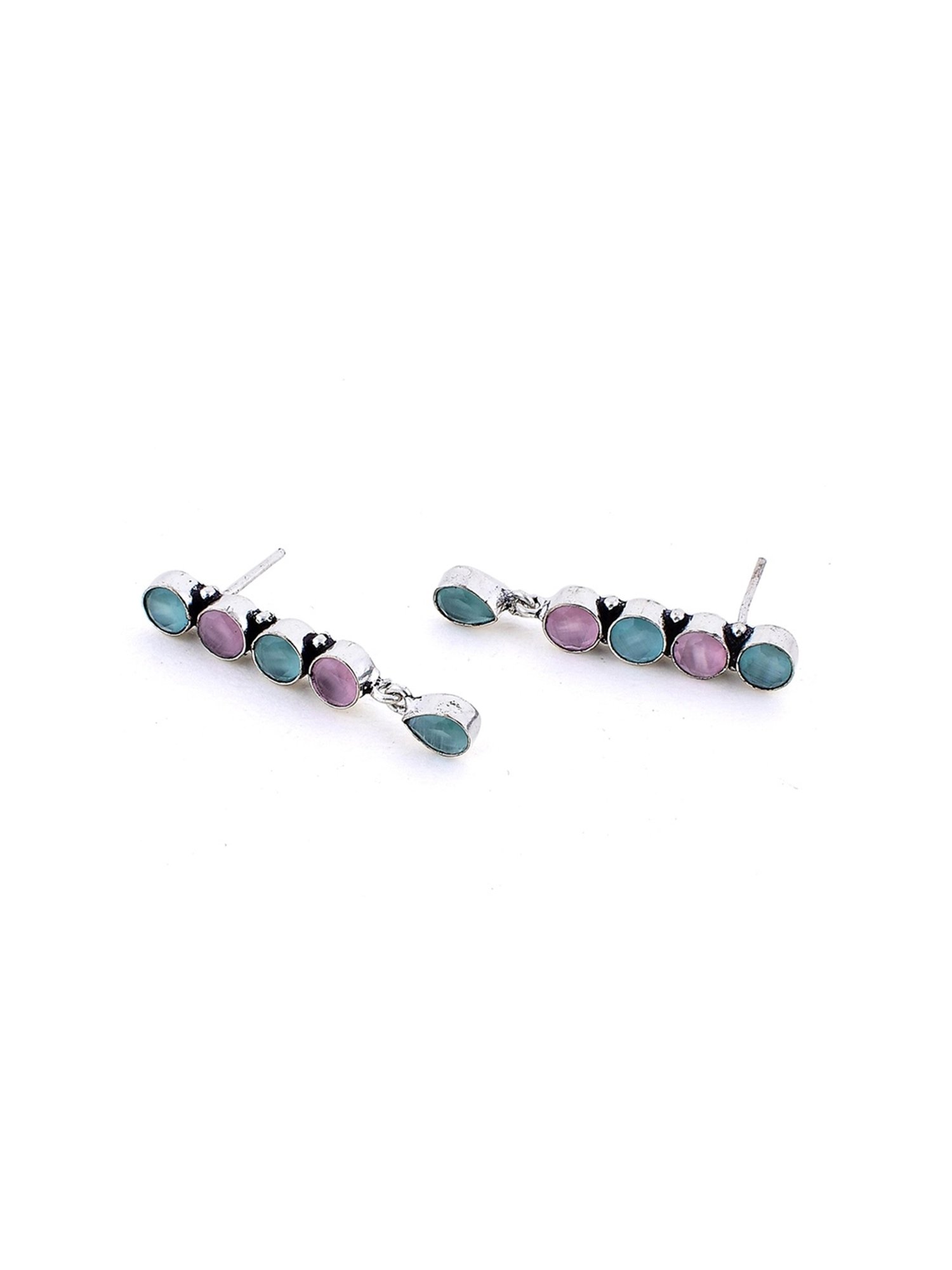Imli Street Multicolor Silver Tone Stone-Studded Handcrafted Dangler Earrings