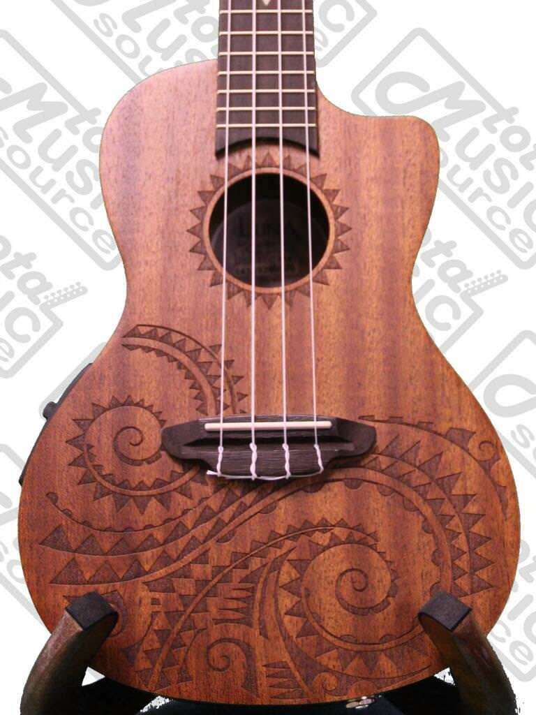 Luna Concert Tattoo Ukulele - UKE TEC MAH - Acoustic/Electric Onboard Preamp,, U