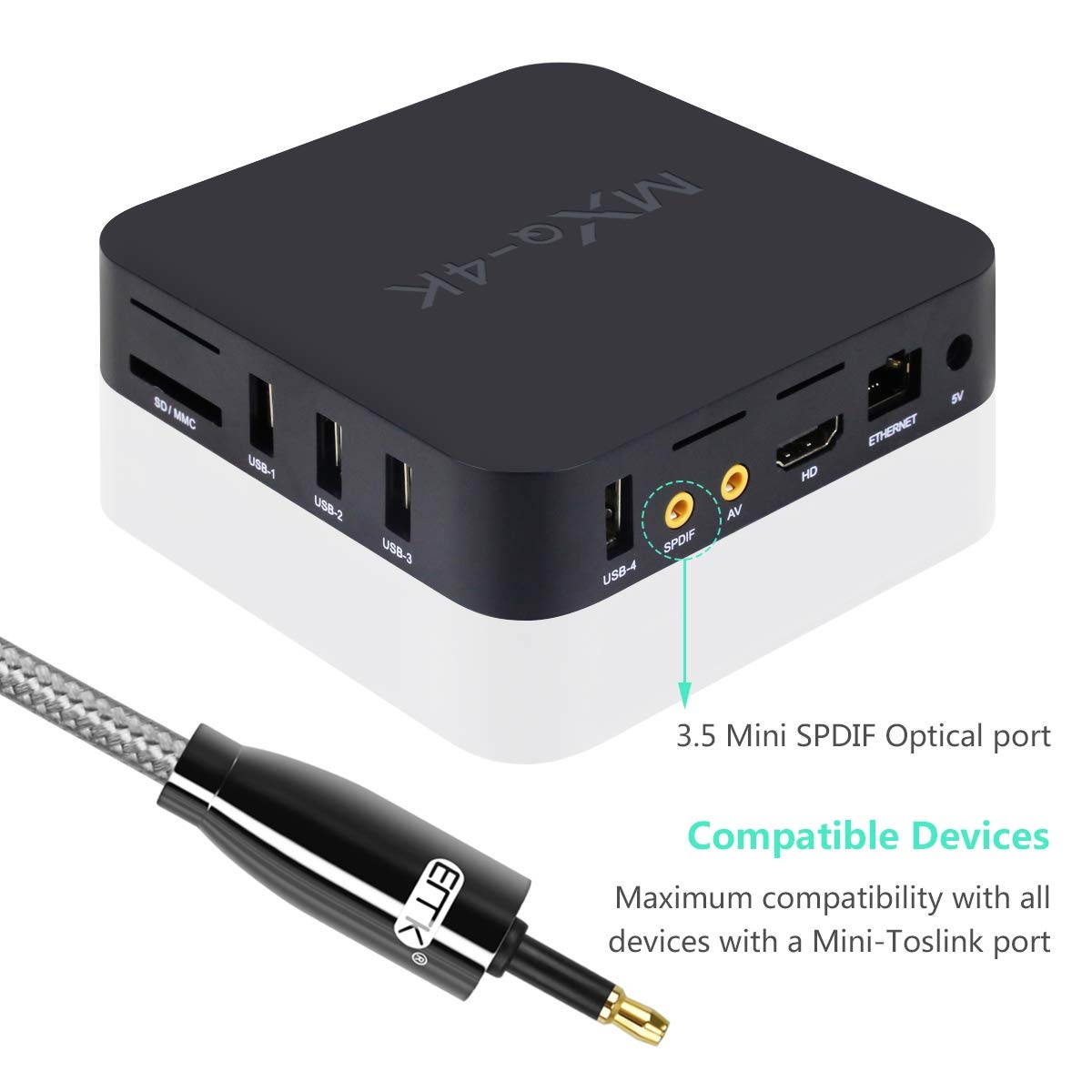 Optical Audio Cable EMK Toslink Optical to Mini Toslink Optical Cable with Braided Jacket for Home Theater Sound Bar TV PS4 Xbox Playstation(6ft/1.8m)