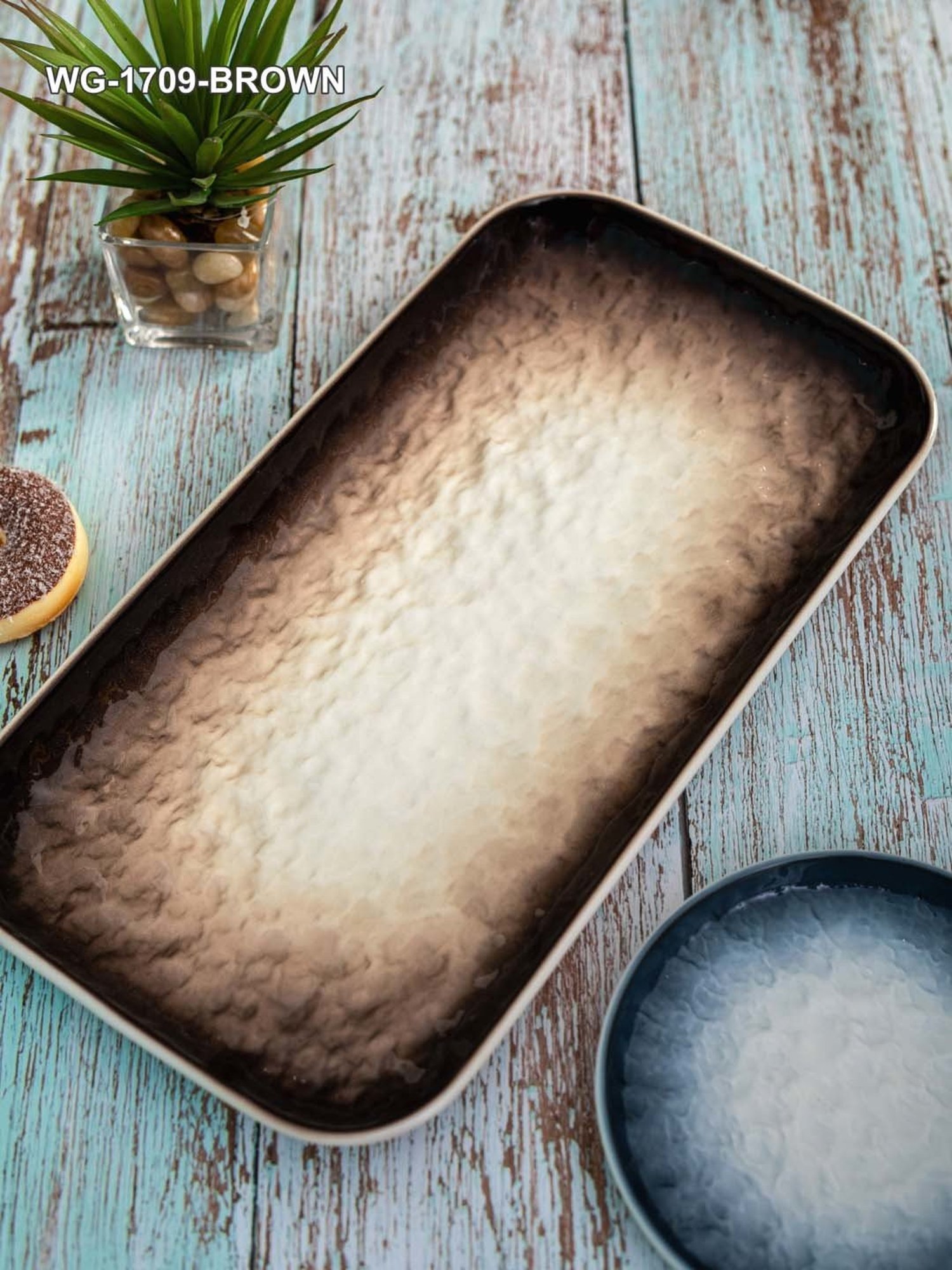 White Gold White & Brown Porcelain Rectangle Serving Platter