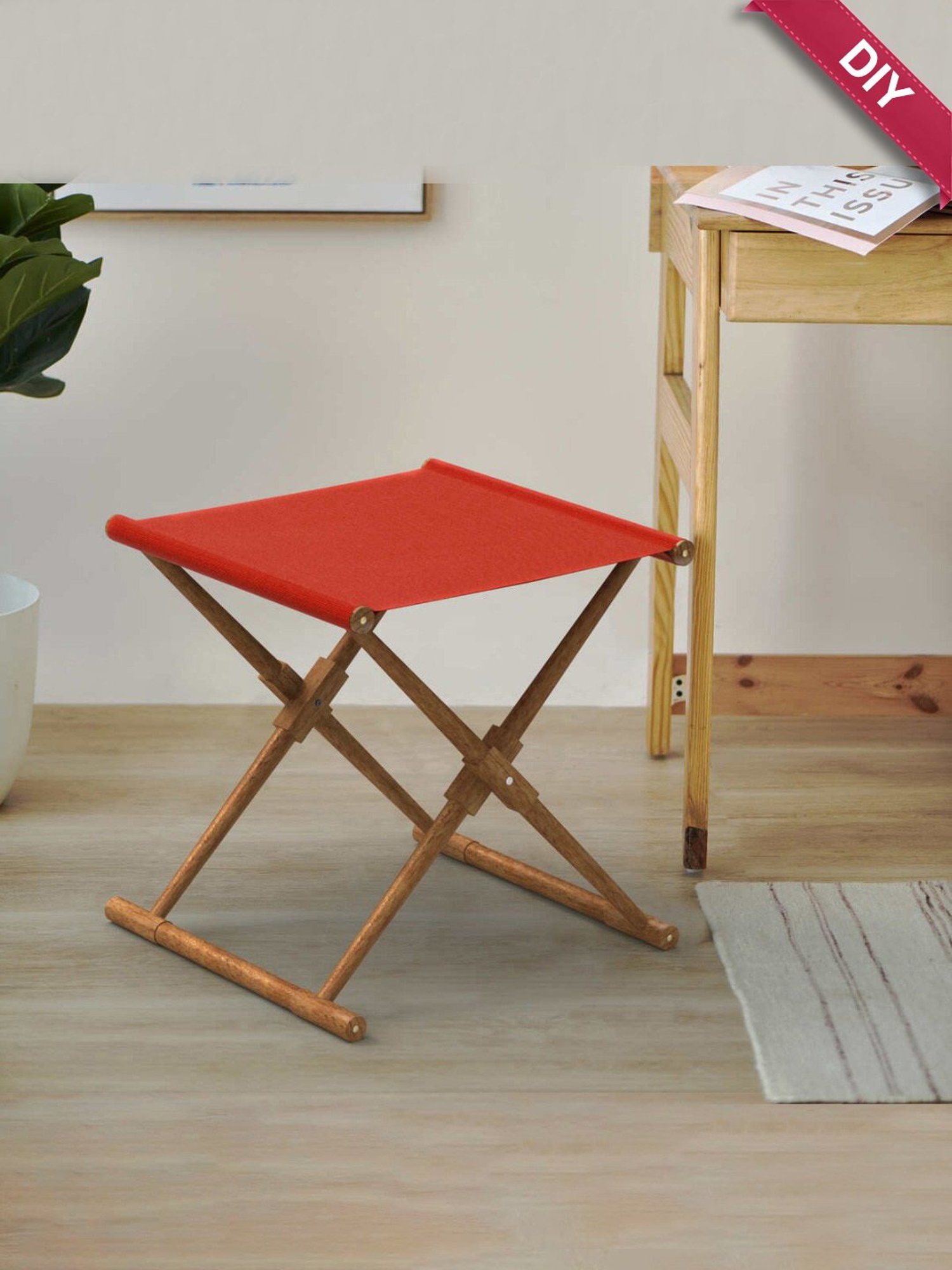 Chumbak French Sahara Solid Mustard Yellow Wood Ottoman