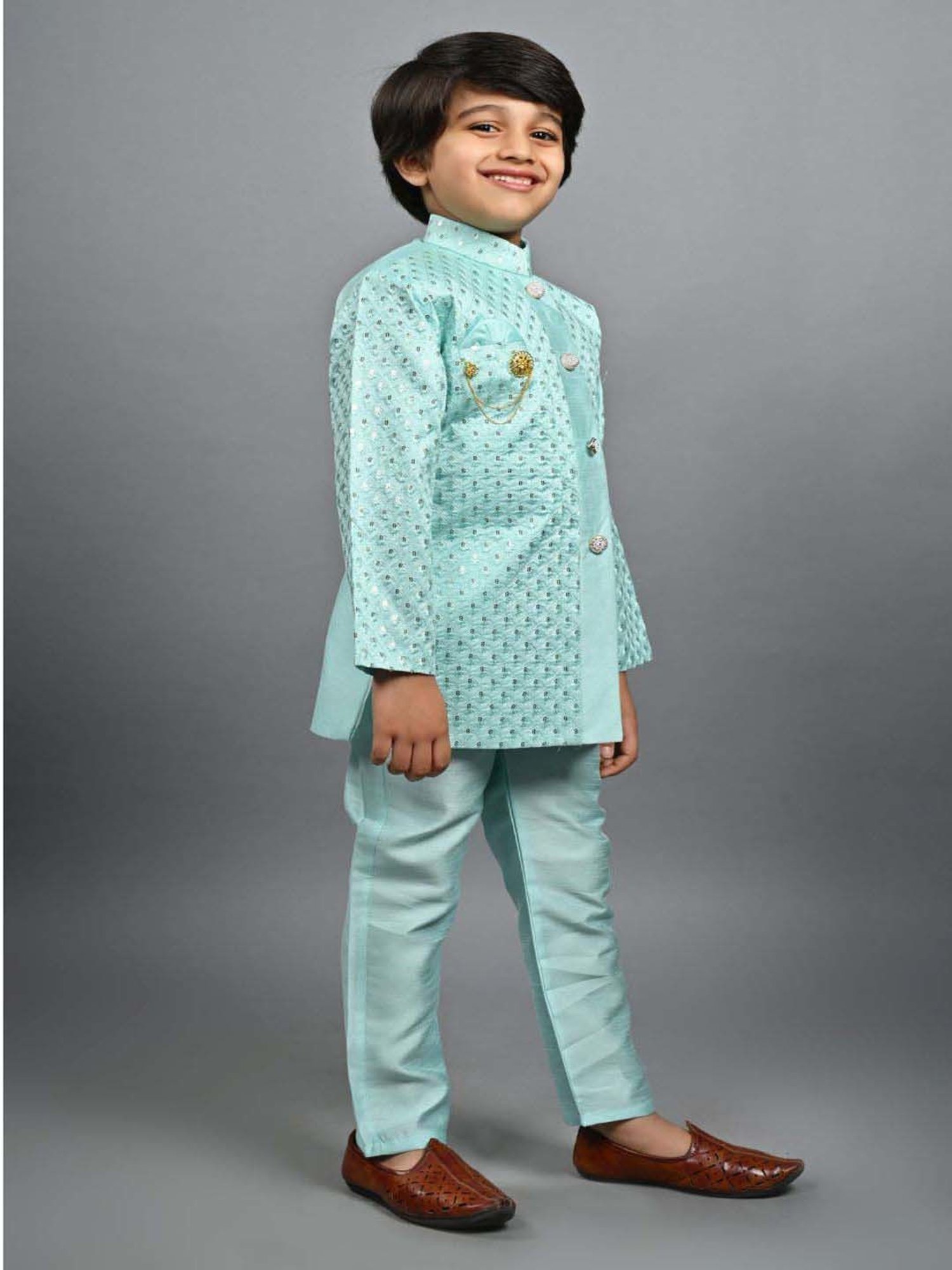 AJ Dezines Kids Black Embellished Full Sleeves Sherwani with Pants