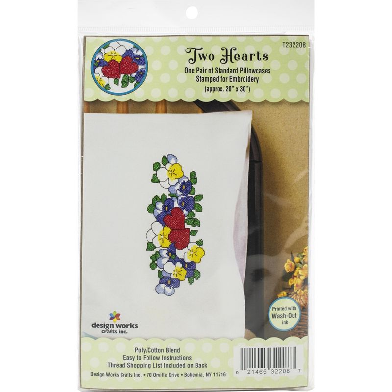 Tobin Stamped For Embroidery Pillowcase Pair 20"X30"-Two Hearts