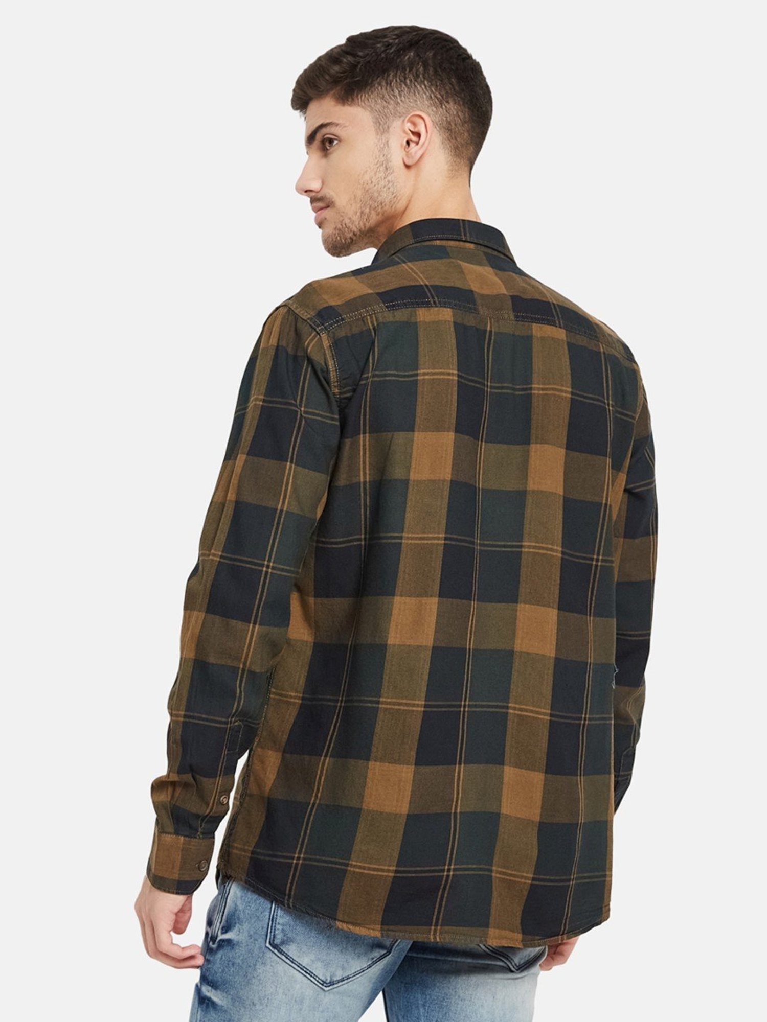 METTLE Espresso Cotton Regular Fit Checks Shirt