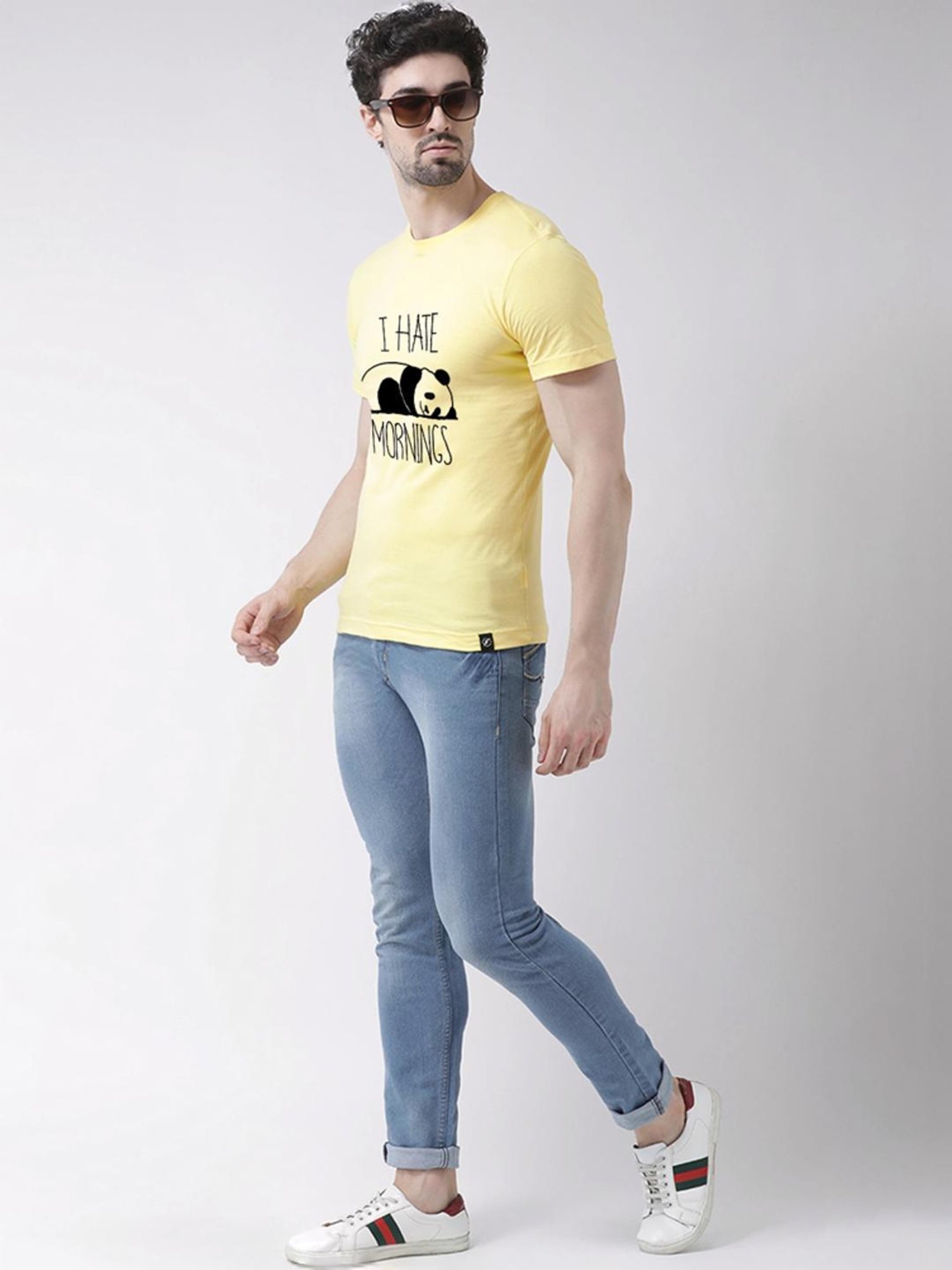 Friskers Yellow Cotton Slim Fit Printed T-Shirt