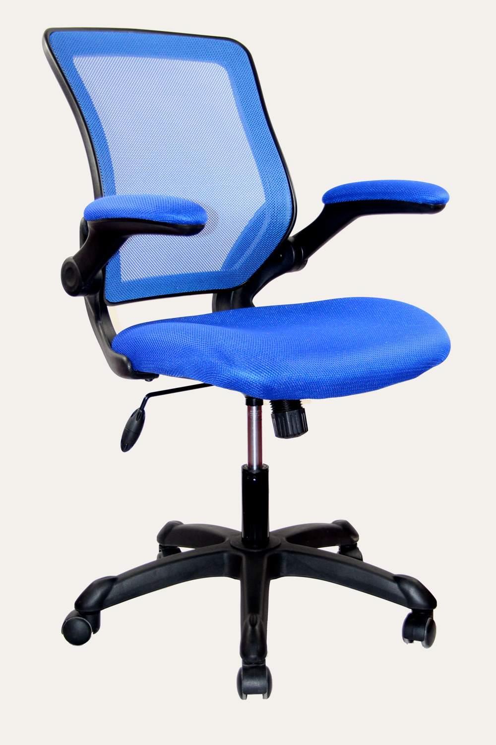 Techni Mobili Mesh Office Chair with Tilt and Height Adjustment, Executive Task Chair with Flip-Up Armrest and Non Marking Caster Wheels, Blue