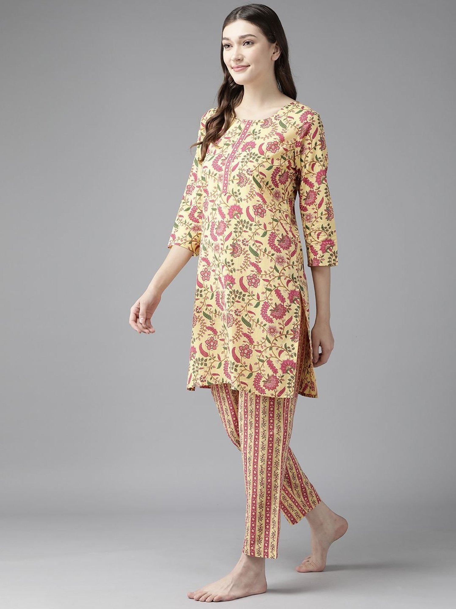 Prakrti Blue Cotton Printed Kurta Pant Set