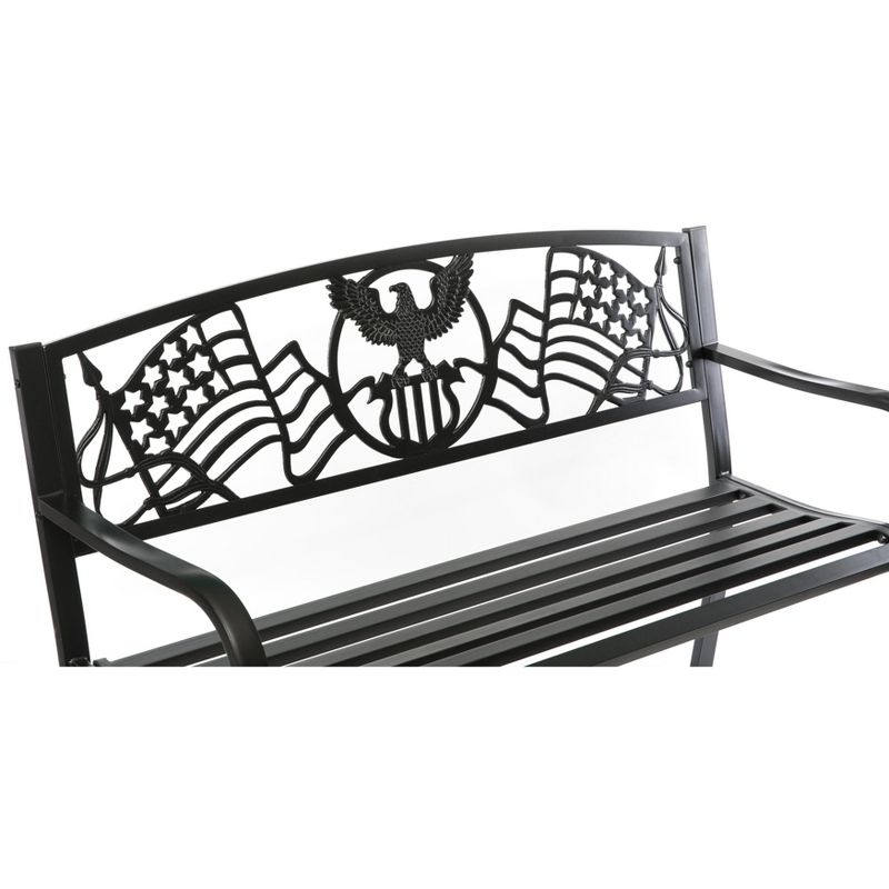 Gardenised Steel Outdoor Patio Garden Park Bench with Cast Iron "American Flag" Backrest