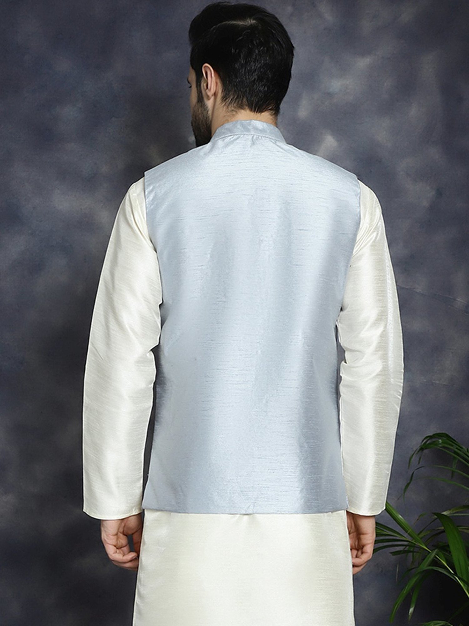 Jompers Grey Regular Fit Embellished Nehru Jacket