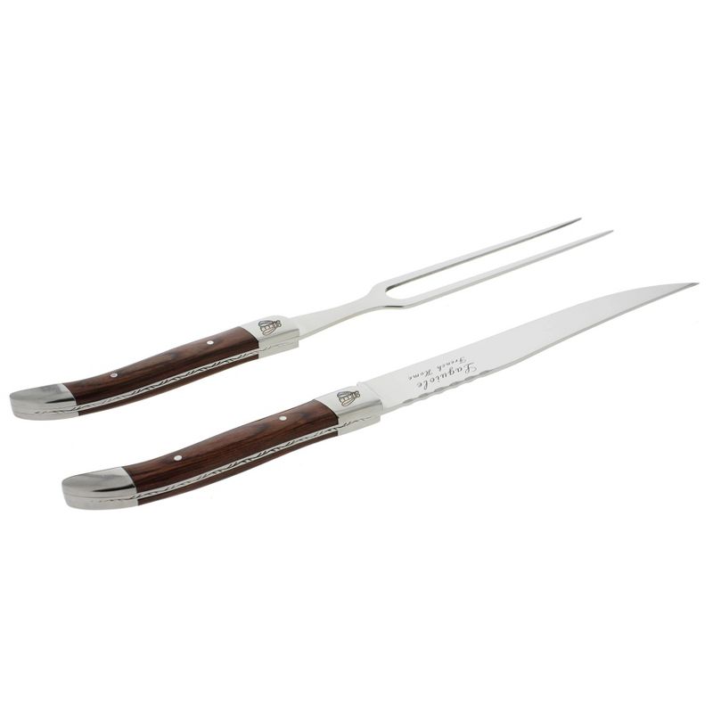2pc Stainless Steel Laquiole Pakkawood Carving Set Brown - French Home