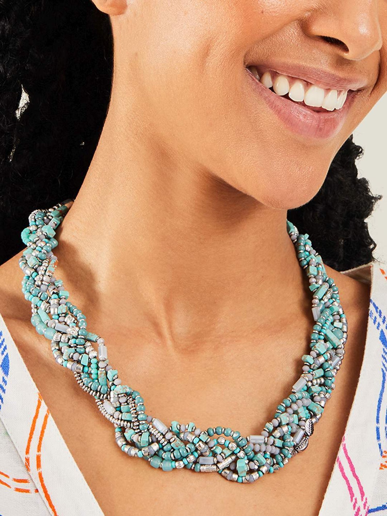 Accessorize London Women's Turquoise Statement Beaded Plait Necklace