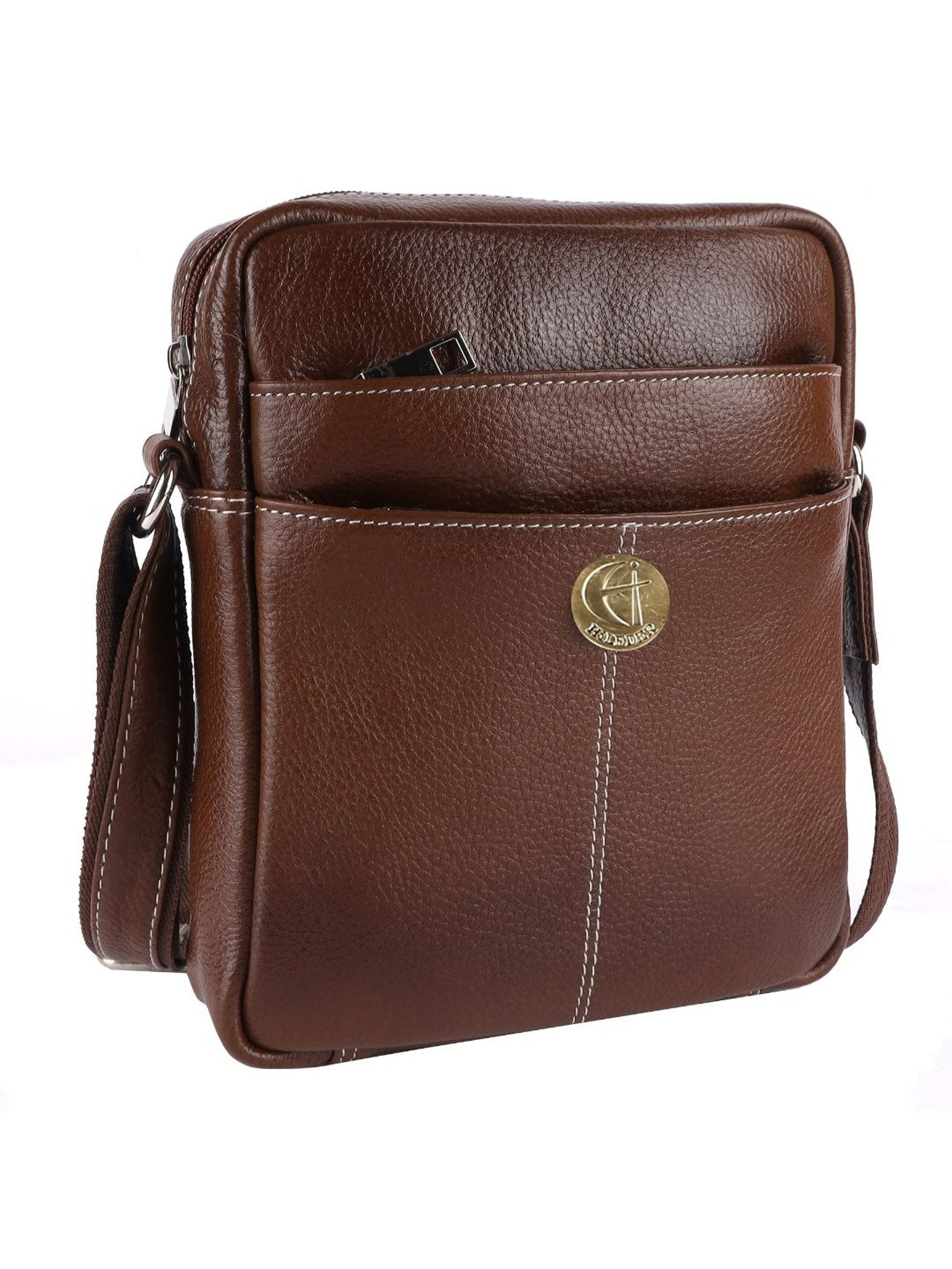 HiLEDER Brown Textured Small Leather 6.5 inch Cross Body Bag