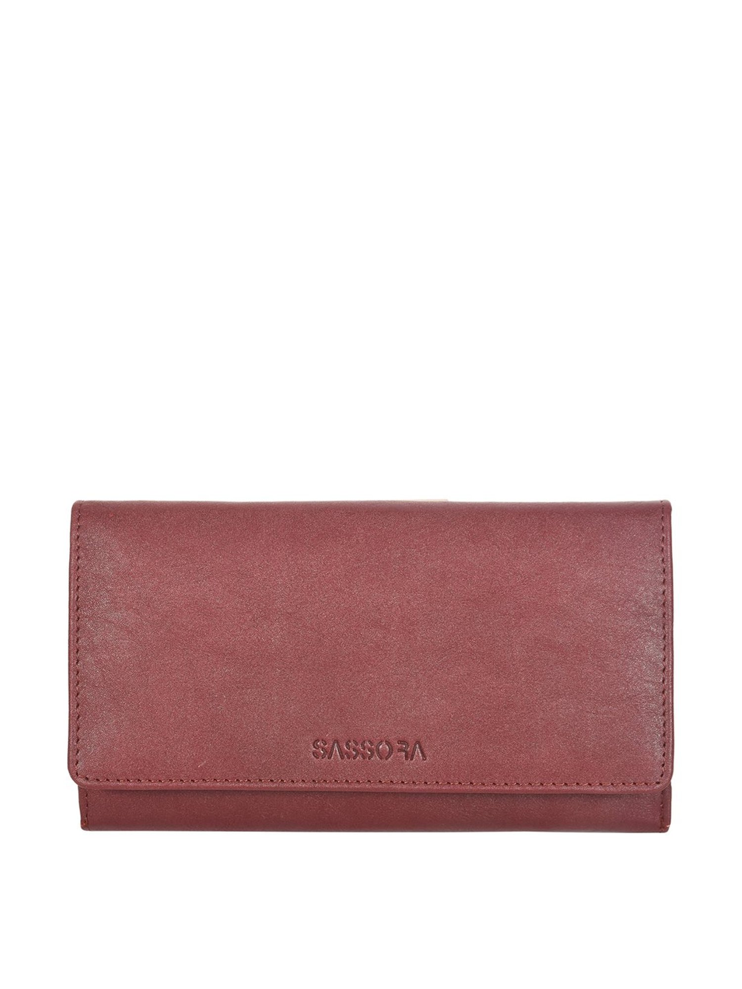 SASSORA Maroon Solid Rfid Tri-Fold Wallet for Women