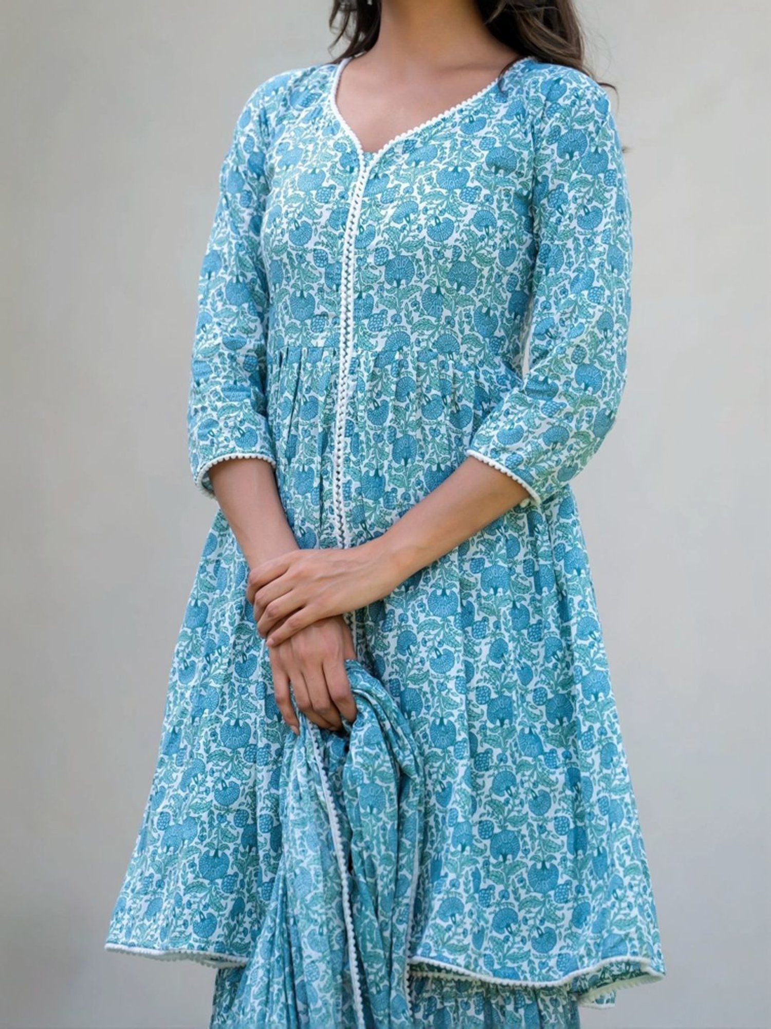 HOUSE OF JAMOTI Blue Cotton Printed Short Kurti Sharara Set With Dupatta