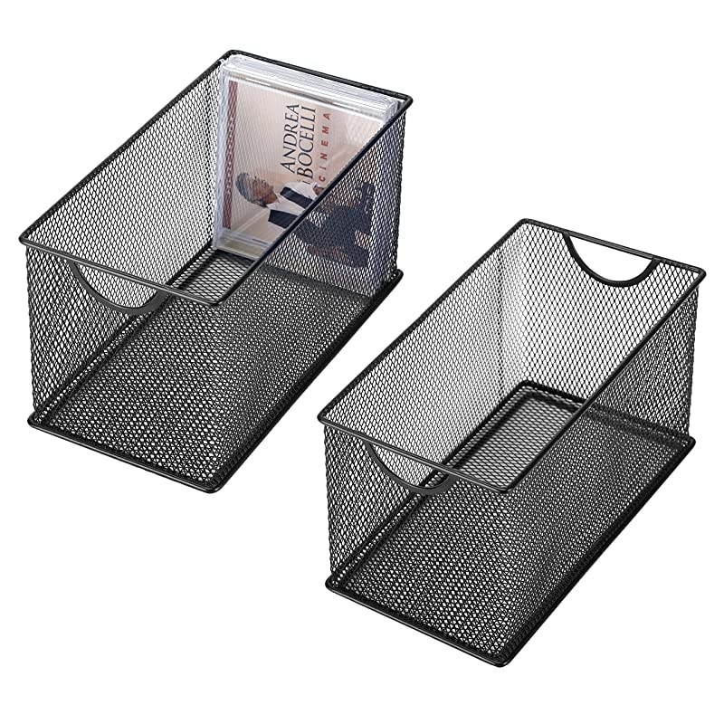 Mesh Metal CD Holder Box Organizer, Open Storage Bin, Set of 2