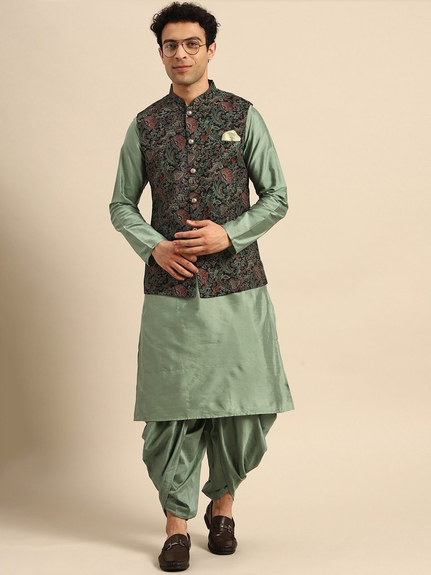 KISAH Multicolored Regular Fit Printed Kurta Set With Jacket