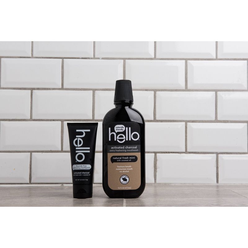 Hello Activated Charcoal Natural Fresh Mint + Coconut Oil Mouthwash - 16 fl oz