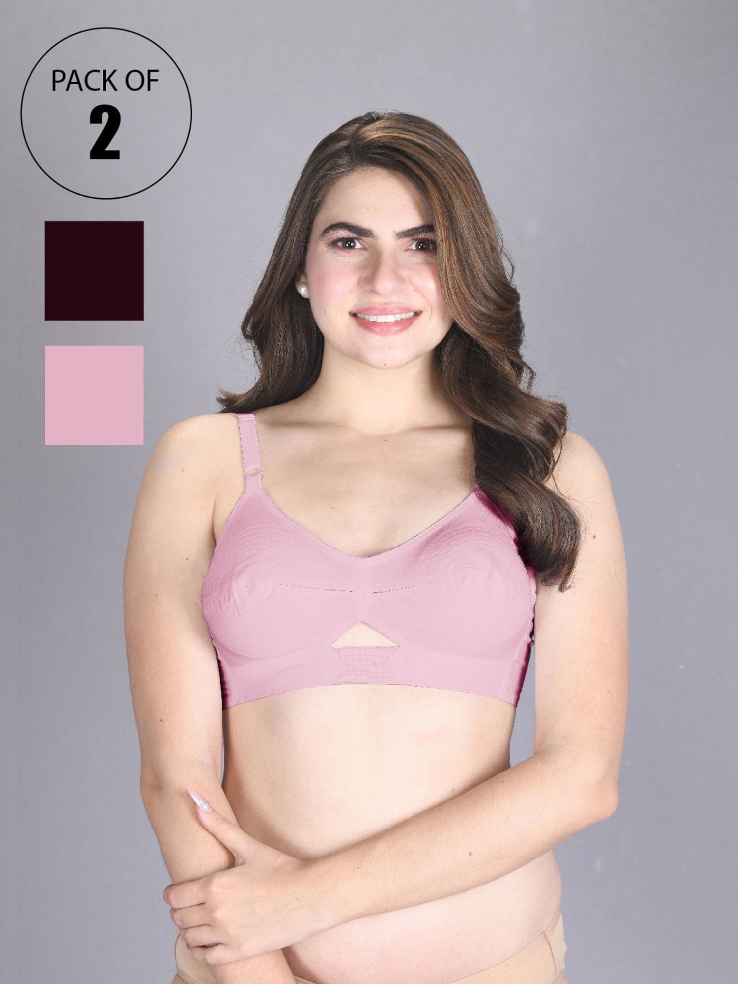 Lux Venus Pink & Maroon Full Coverage Non-Wired Everyday Bra With Adjustable Strap - Pack of 2