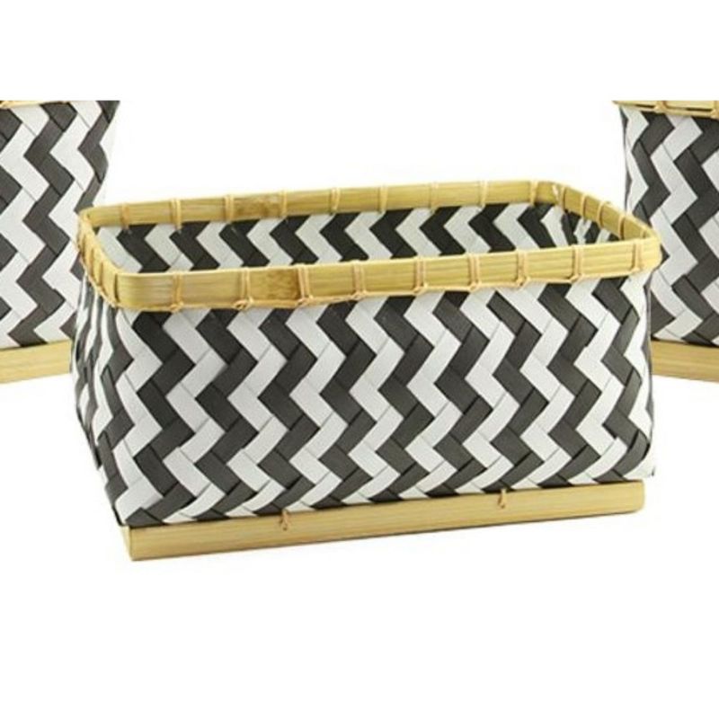 Kaemingk Set of 3 Black and White Chevron Pattern Rectangular Baskets 18"