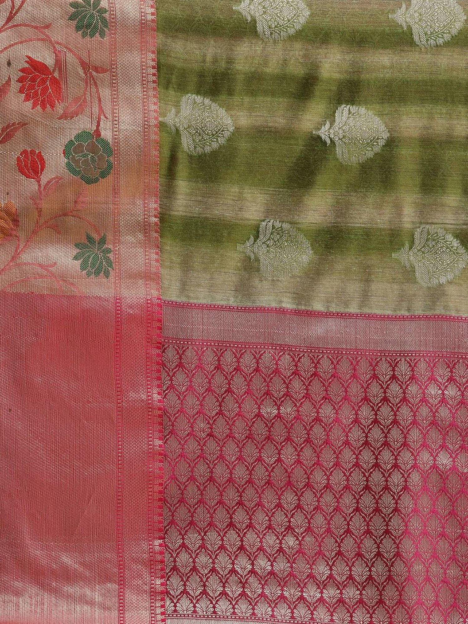 Banarasi Silk Works Green Woven Saree with Blouse