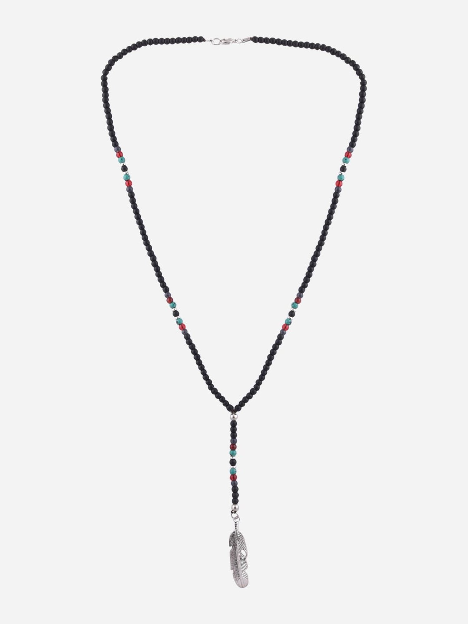 The Bro Code Black Beaded Feather Charm Necklace For Men