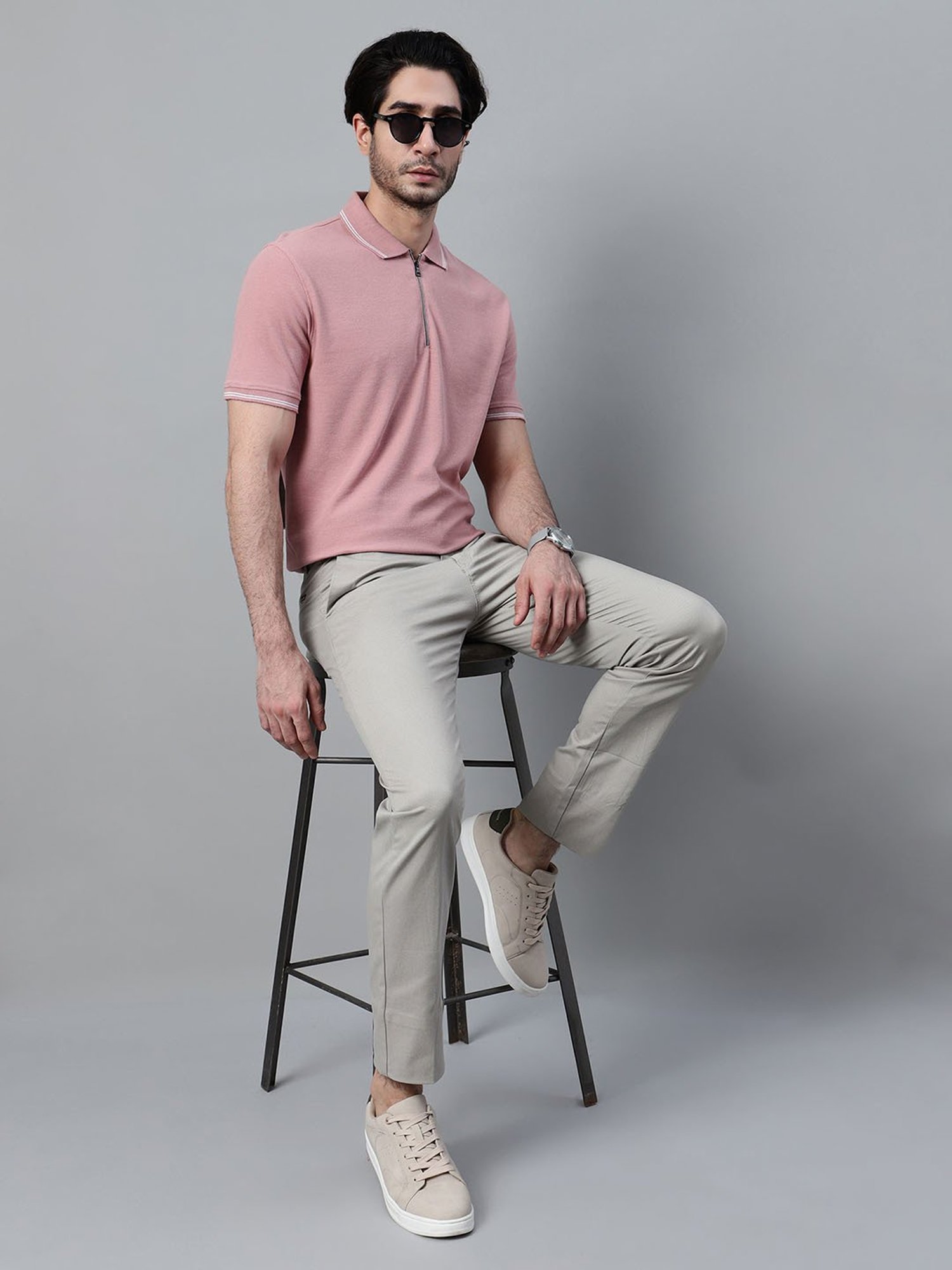 Cantabil Pink Poly Cotton Regular fit Polo T-Shirt