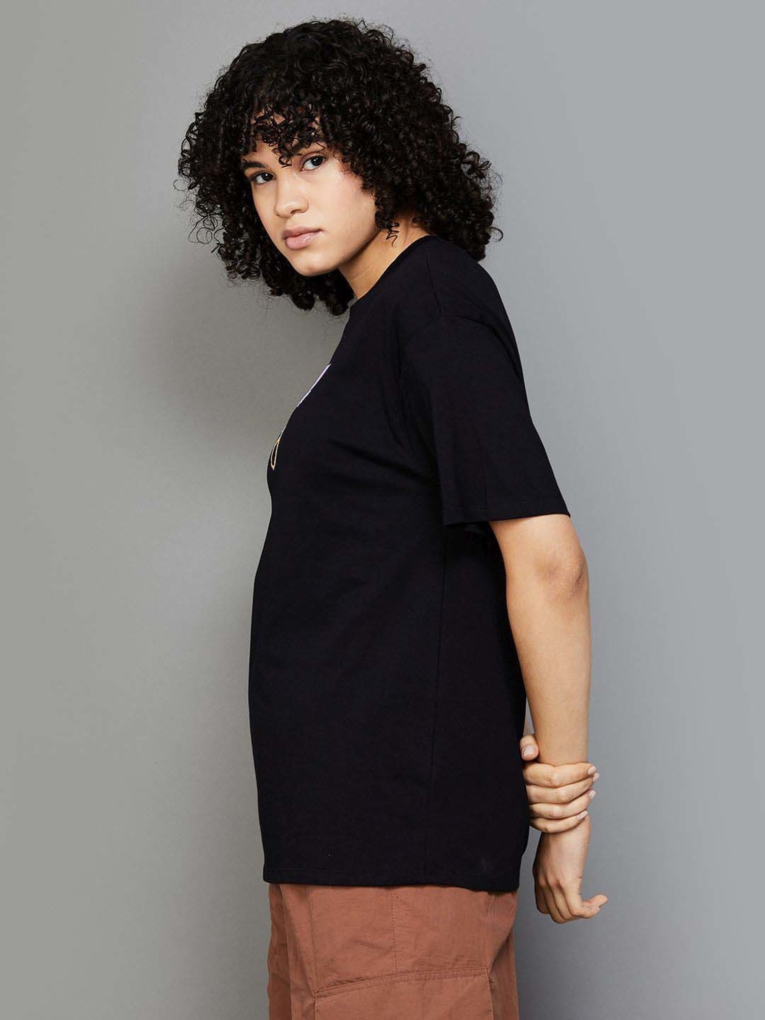 SmileyWorld Black Cotton Printed T-Shirt