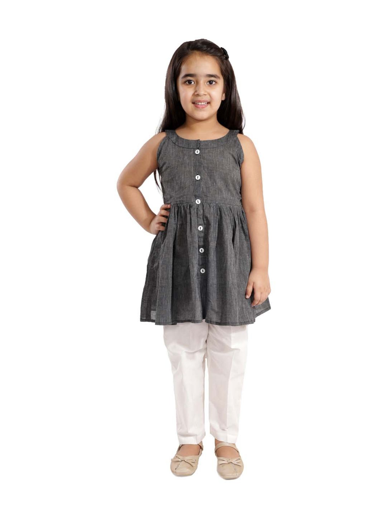 VASTRAMAY Kids Blue & White Cotton Over Dyed Kurta Set