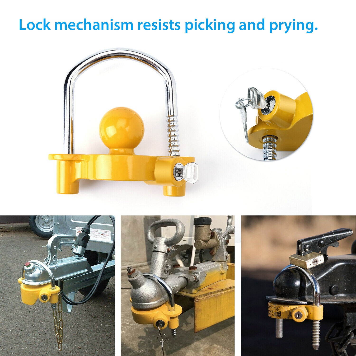 Universal Trailer Hitch Coupler Lock Out Ball Tongue Steel 1 7/8" 2" 2 5/16" US