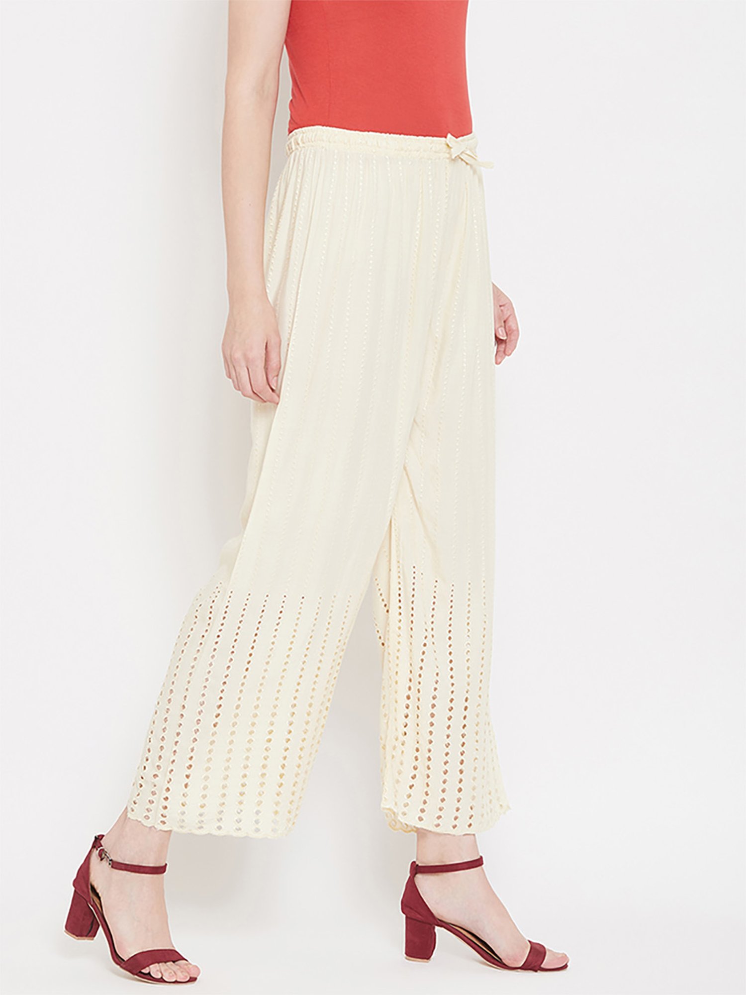 Castle Cream Embroidered Palazzos