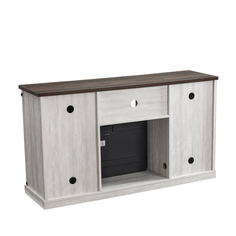 54" Sliding Doors TV Stand For TVs up to 60" with Electric Fireplace Saw Cut Off White - Home Essentials