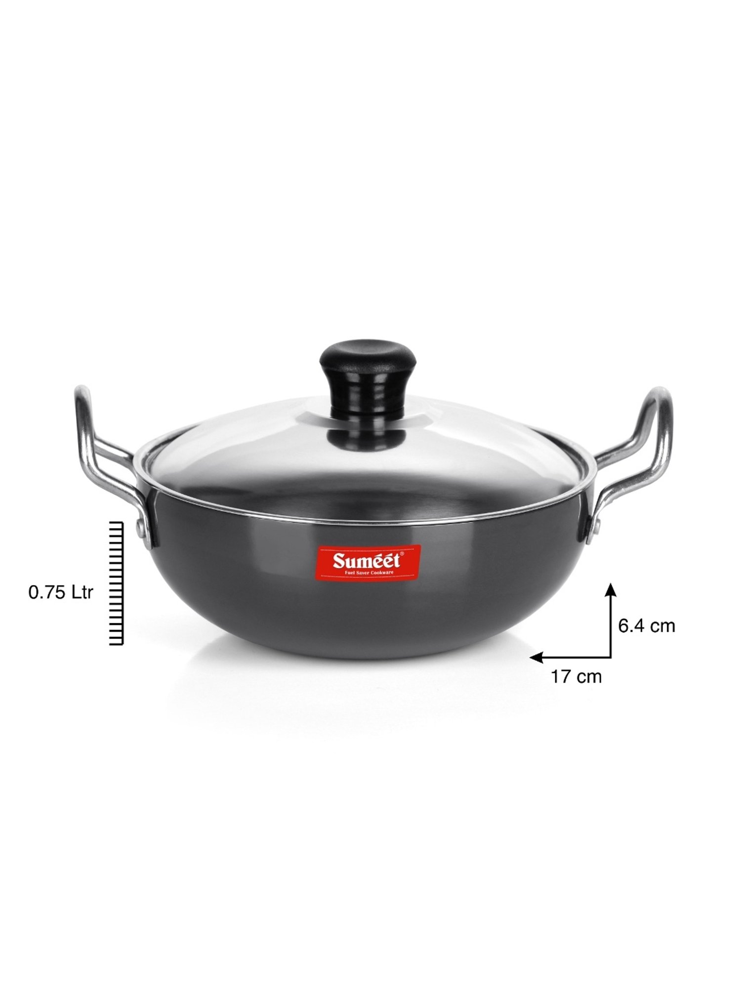 Sumeet 3mm Hardanodised Deep kadhai with S.S. Lid. No. - 9  16cm Dia. 0.5 Ltr Capacity