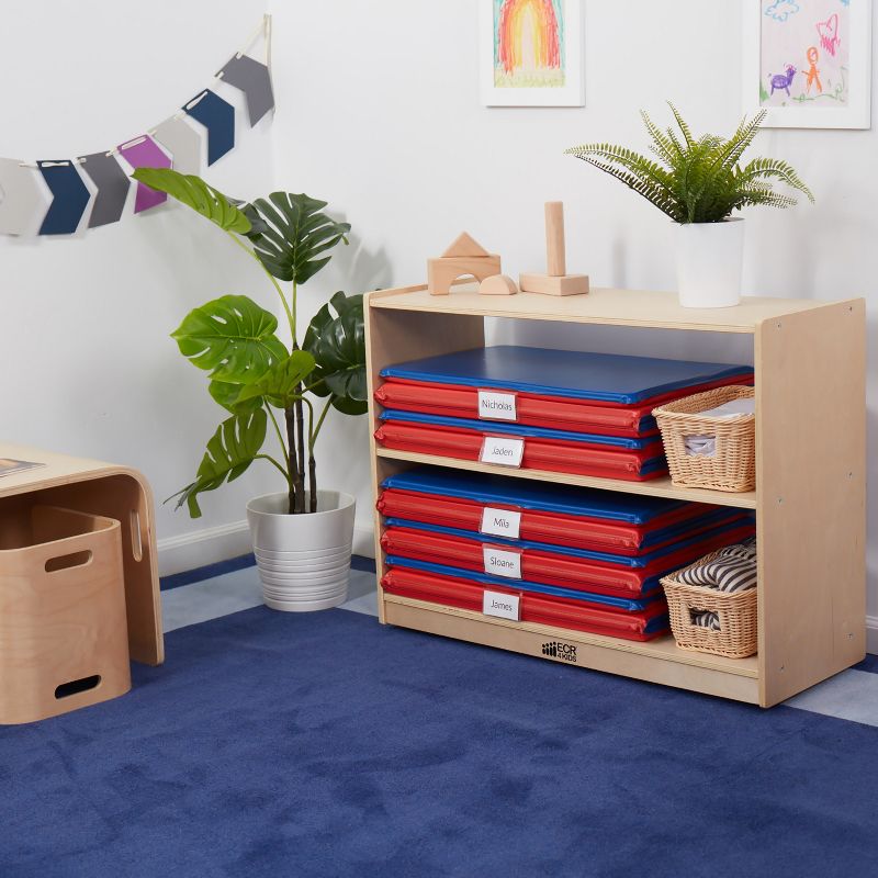 ECR4Kids Premium 3-Fold Daycare Rest Mat with Name Tag Holder, 1in Thick, 5-Pack - Red/Blue