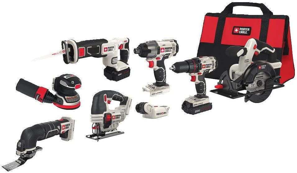 PORTER-CABLE 20V MAX* Cordless Drill Combo Kit, 8-Tool (PCCK6118)