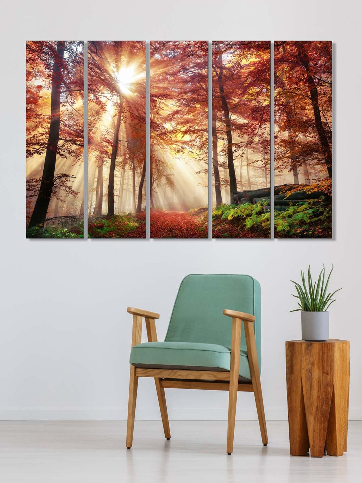 999Store Red Leaves Tree Forest Art 5 Frame MDF Paintings