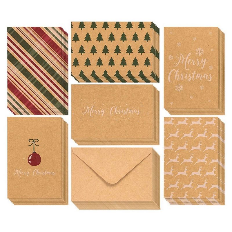 36-Pack Merry Christmas Greeting Cards Bulk Box Set - Winter Holiday Xmas Greeting Cards with Yuletide Elements, Envelopes Included, 4 x 6 inches