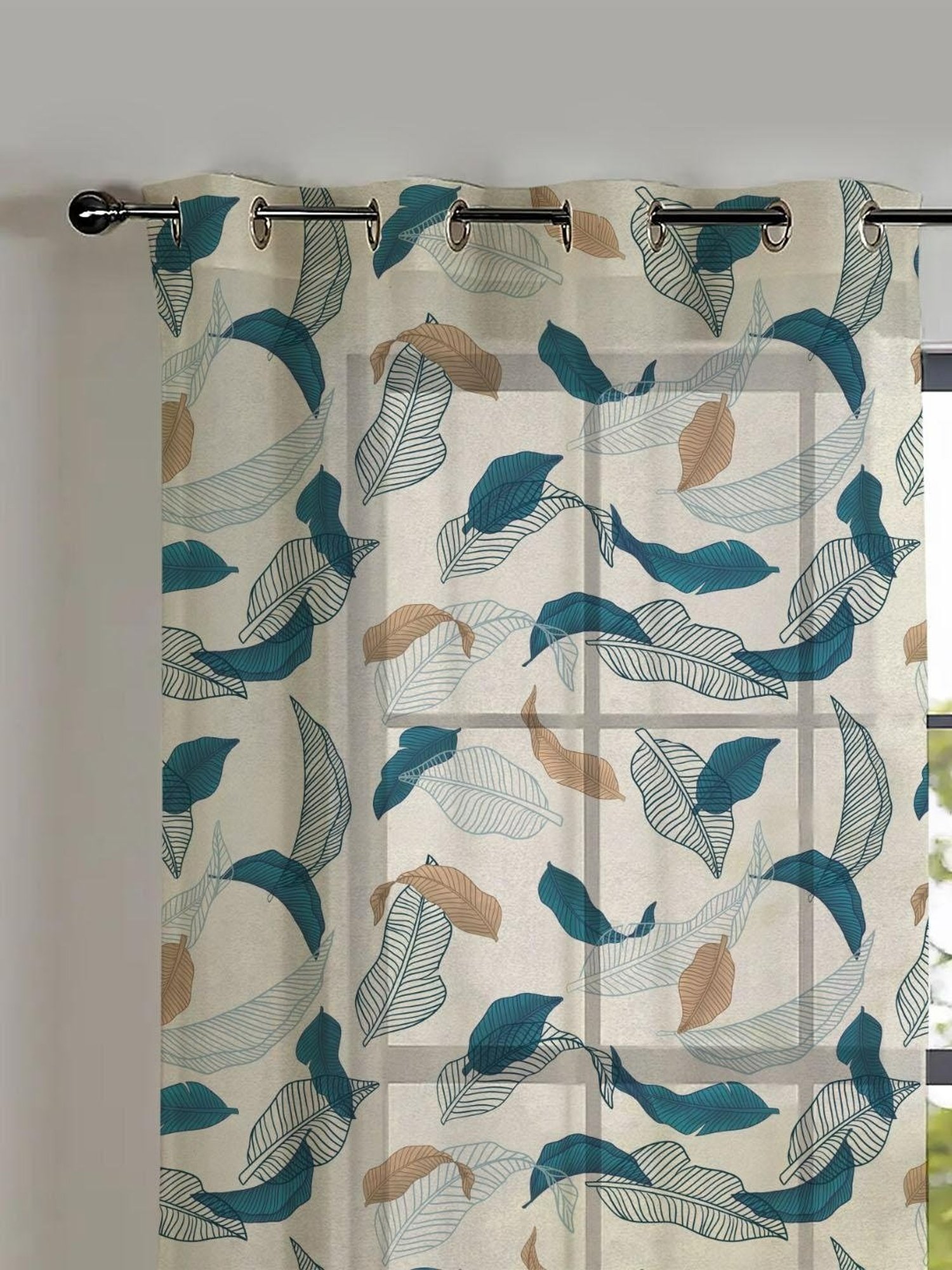 SPACES DRAPE STORY Elegent Floral Teal Green & White Polyester 5 ft Window Curtains - Set of 2