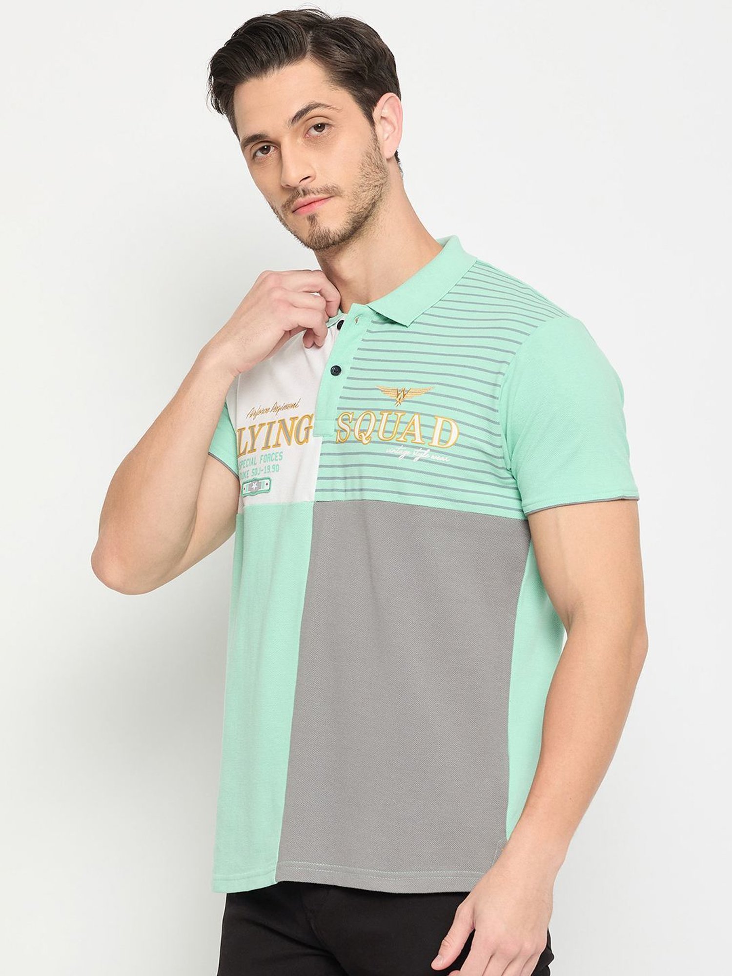 Duke Sage Green Slim Fit Colour Block Polo T-Shirt