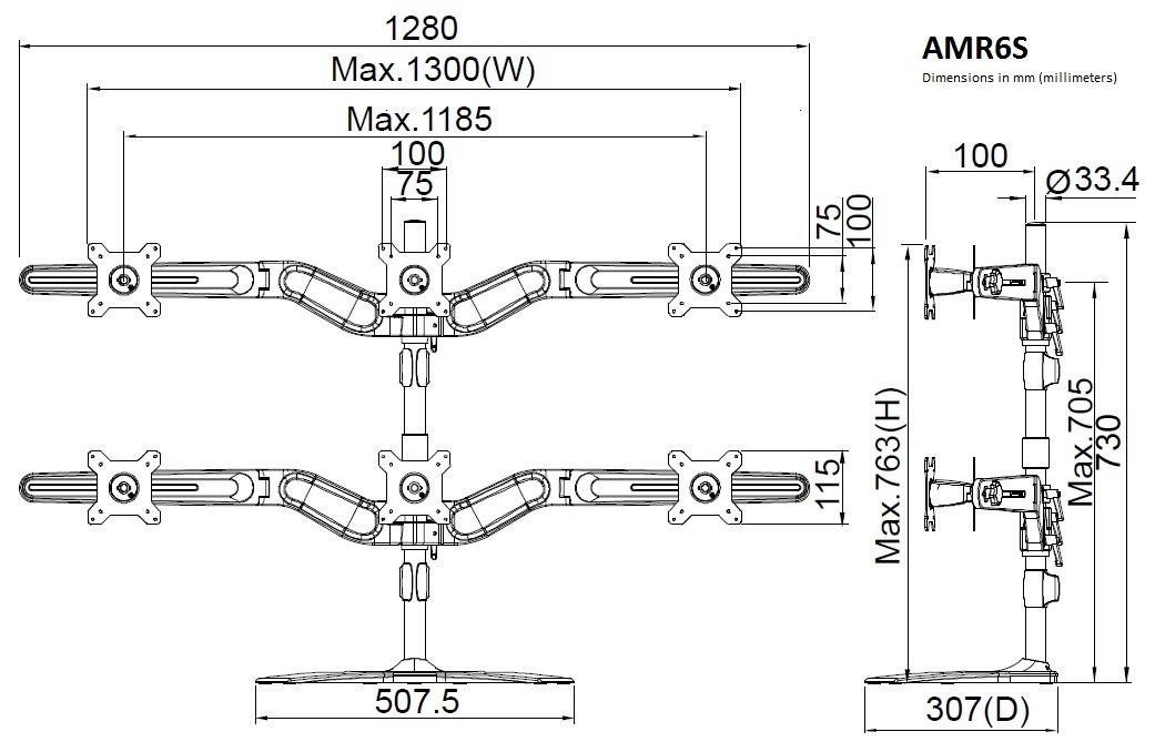 AMER NETWORKS AMR6S HEX MONITOR STAND BASE MOUNT