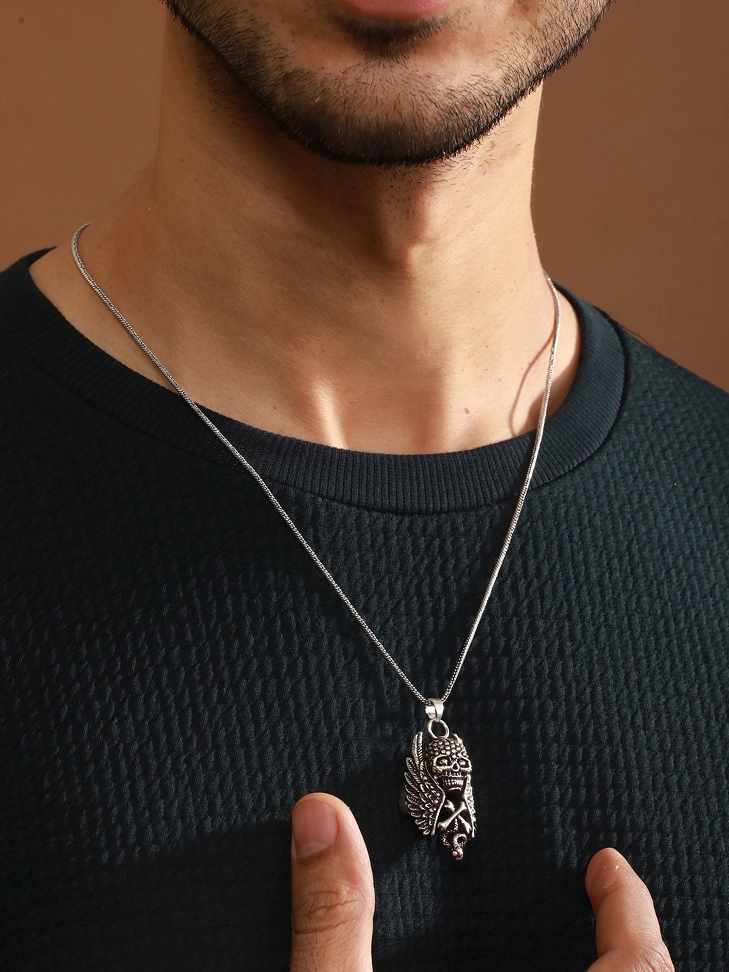 Bold by Priyaasi Winged Skull Black Casual Pendant With Chain for Men