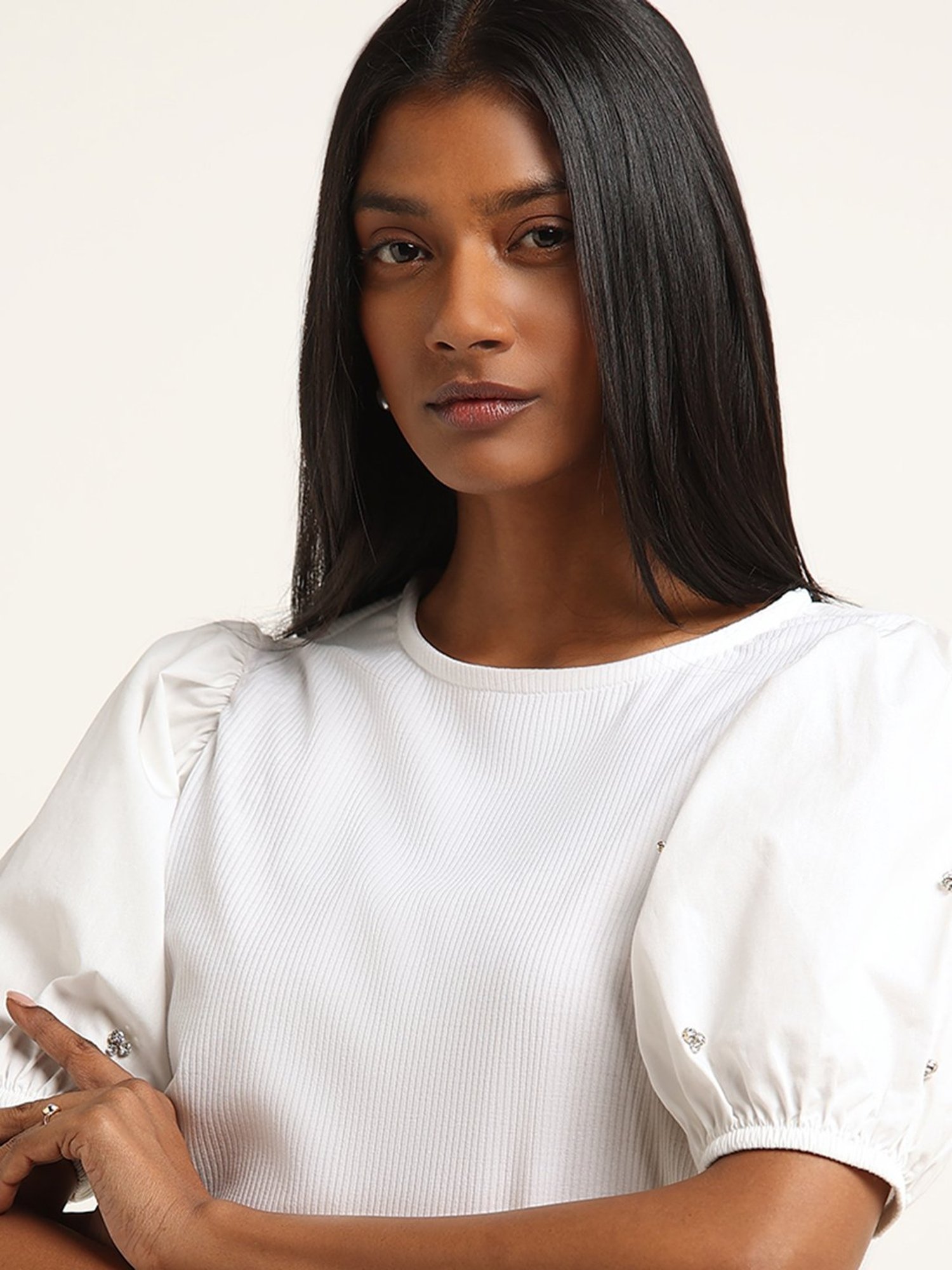 Wardrobe by Westside White Ribbed Textured Top