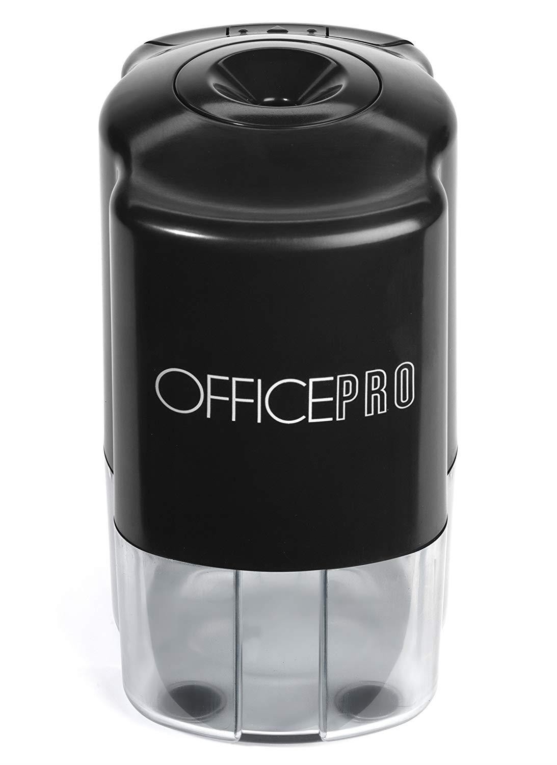 OfficePro Electric Pencil Sharpener - For School and Classroom, Helical Steel Blade Sharpens All Pencils Including Color, Auto-Stop Feature, Ultra-Portable - Batteries Included (Pencil Sharpener)