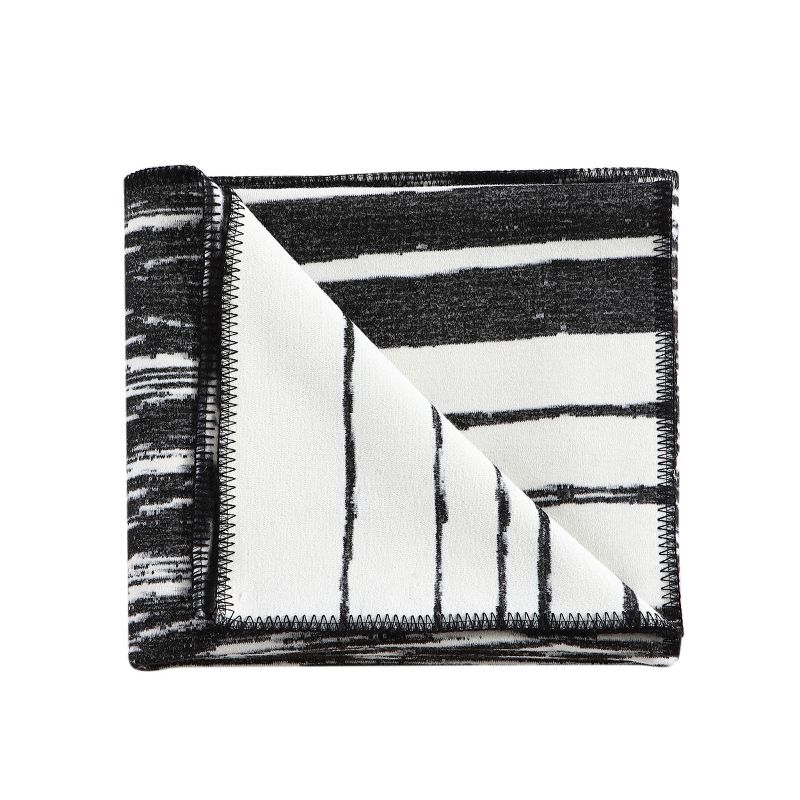 Kenneth Cole New York Faux Wool Throw Blanket, Yarn Dyed, Ivory Black, 50" X 60"