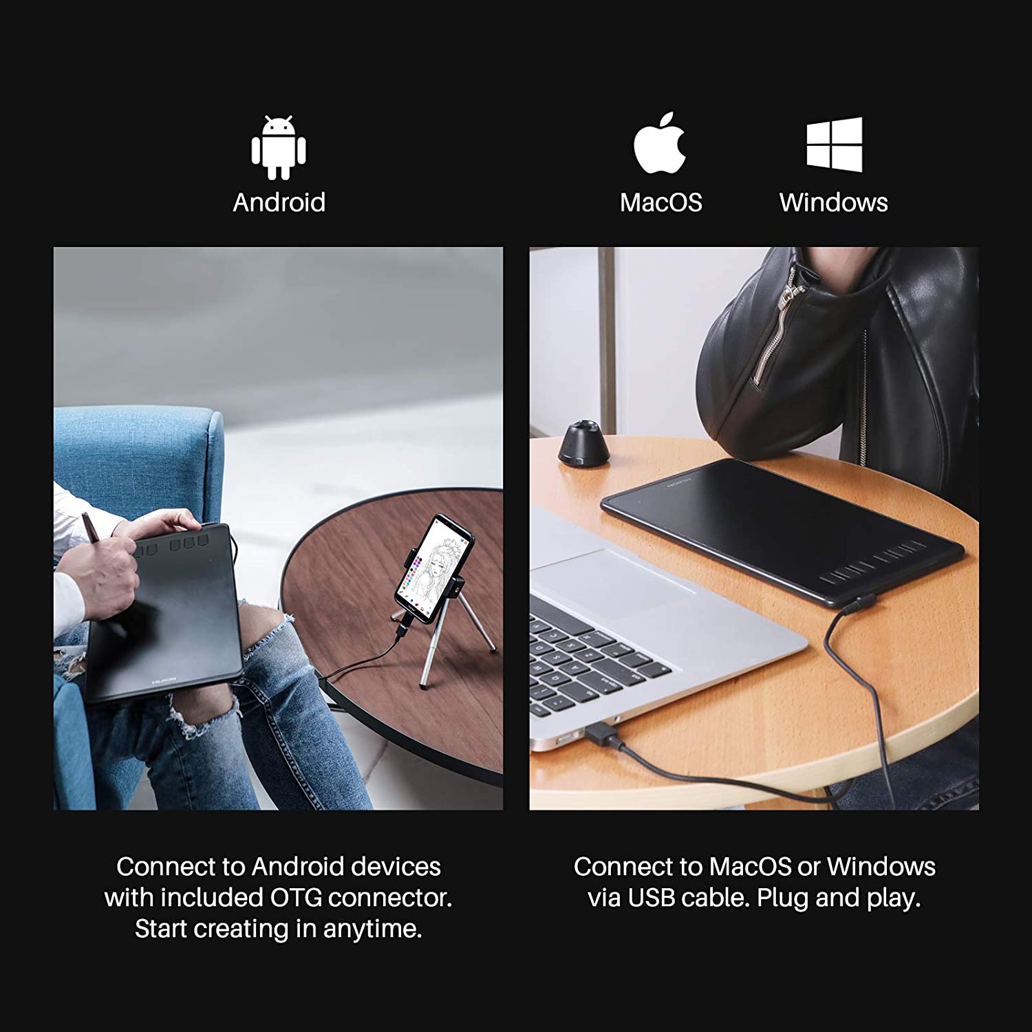 Huion Inspiroy H640P Graphics Drawing Tablet Android Support with Battery-Free Stylus and 8192 Pressure Sensitivity