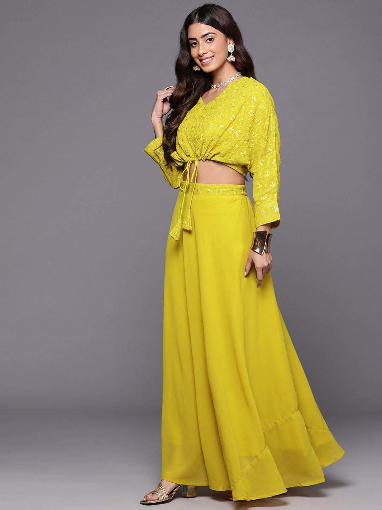 Libas Mustard Plain Lehenga Choli Set