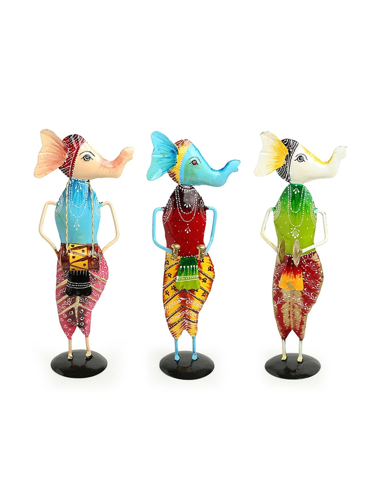 ExclusiveLane Multicolor Sheet Metal Ganesha Trio Handpainted Decorative Showpieces - Set of 3