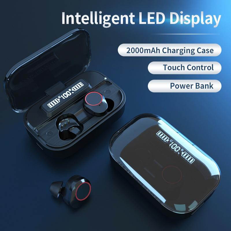 Abelanja TWS Bluetooth 5.0 Earphones Wireless Head phones 2000mAh 9D HIFI Touch Control Earbuds Sports Waterproof Headset